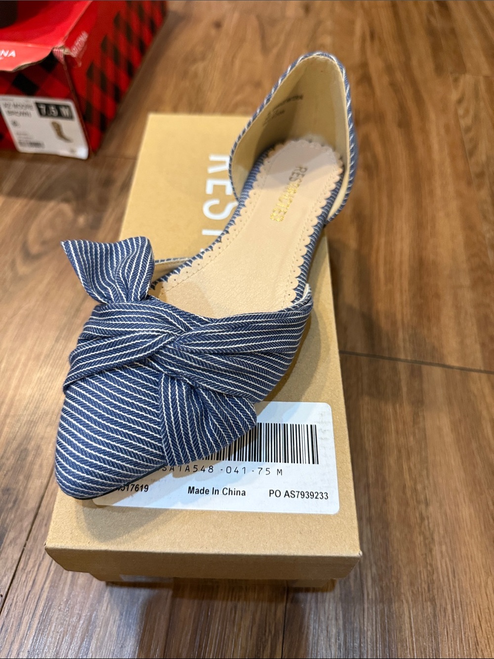 Restricted Navy Striped Pointed Bow Flats